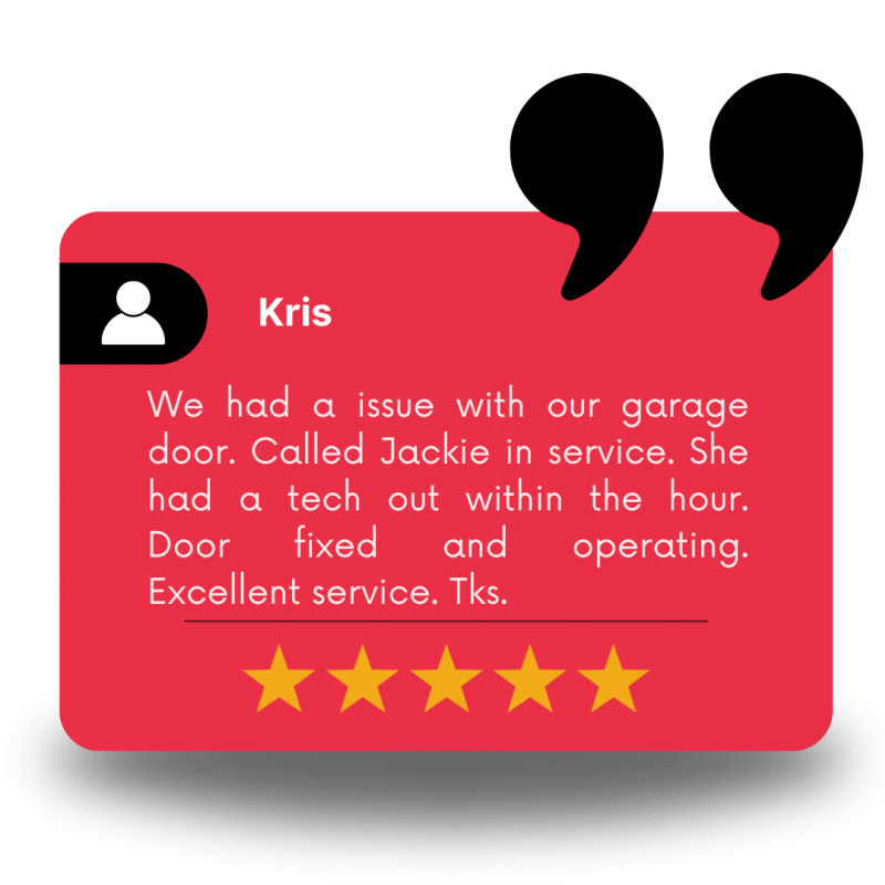 Customer testimonial card featuring Wallace Doors residential garage door services