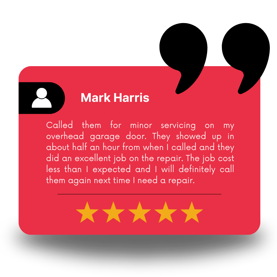 Customer testimonial card featuring Wallace Doors residential garage door services